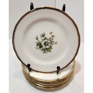 Vtg Royal Tudor Linda Pattern 22KT Gold Trim Bread And Butter Plates Set Of 6